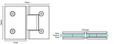Purity Showerscreens glass to glass hinge HEAVY DUTY / SQUARE EDGE - Chrome